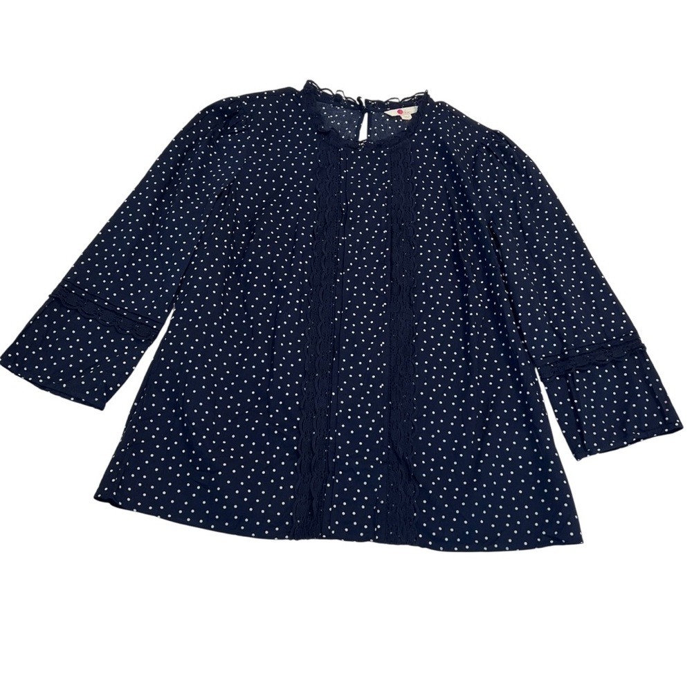 Boden Navy Polka Dot Lace Trim Blouse US 6 UK‎ 10 100% Cotton
